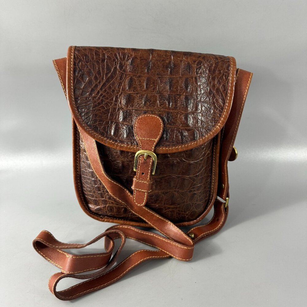 Vintage Brahmin Crocodile Leather Small Crossbody Bag, Brown
